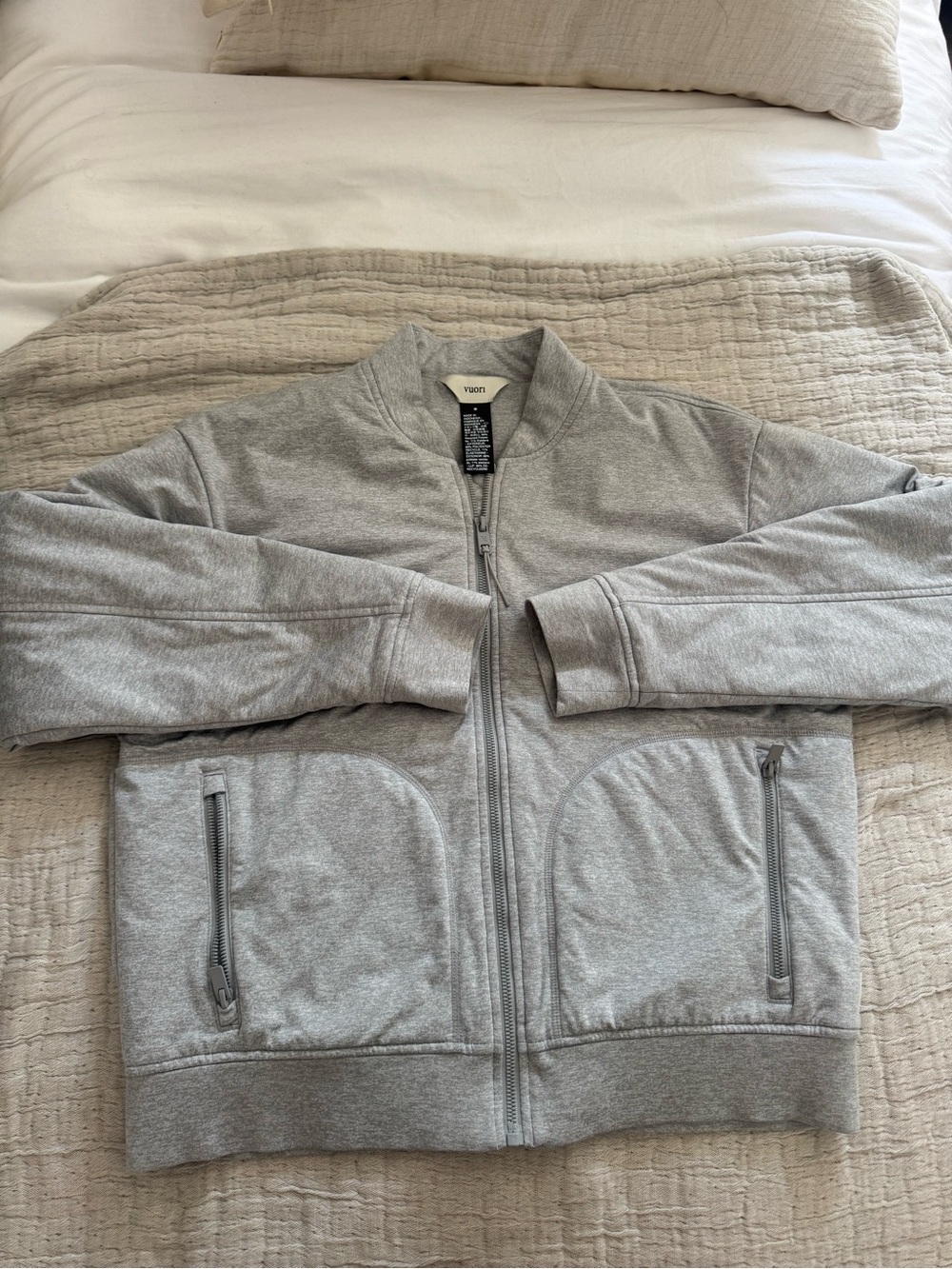 Vuori Light Heather Grey Zip-Up Bomber